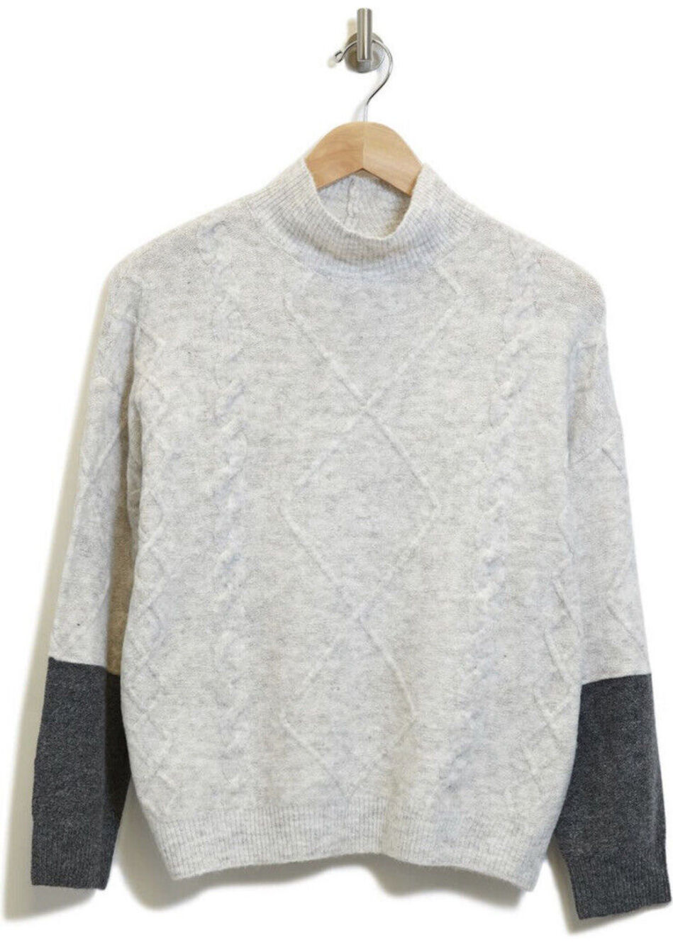 Como Vintage | NWT | XS | Cable Knit Oyster Charcoal Colorblock Mockneck Sweater